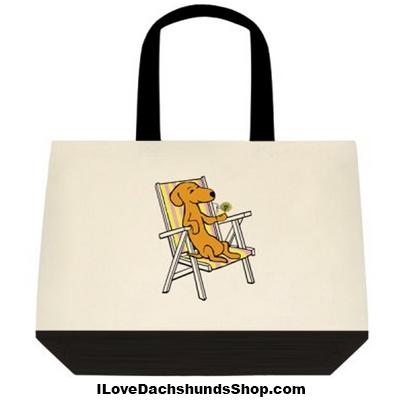 Dachshund on Beach Chair with Lemonade Extra Large Tote