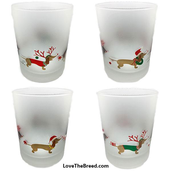 Dachshund Holiday Drinking Glass Frosted 14 ounces