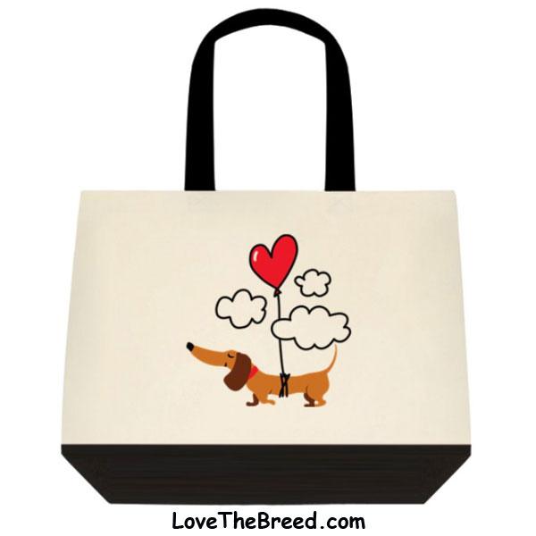 Dachshund Up Up and Away Heart Balloon Extra Large Tote