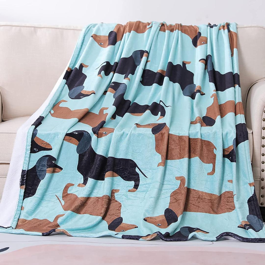 LoveTheBreed.com Blanket Medium 47x60 Dachshund Black/Tan + Red Pattern Fleece Blanket