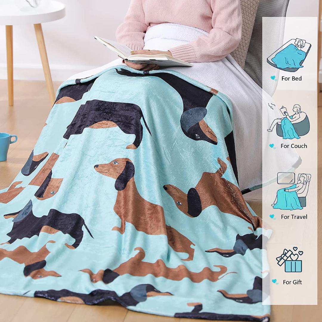 LoveTheBreed.com Blanket Dachshund Black/Tan + Red Pattern Fleece Blanket