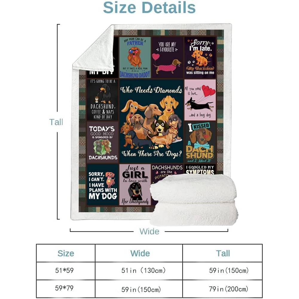 LoveTheBreed.com Blanket Dachshund Sherpa Patchwork Quilt Throw Blanket