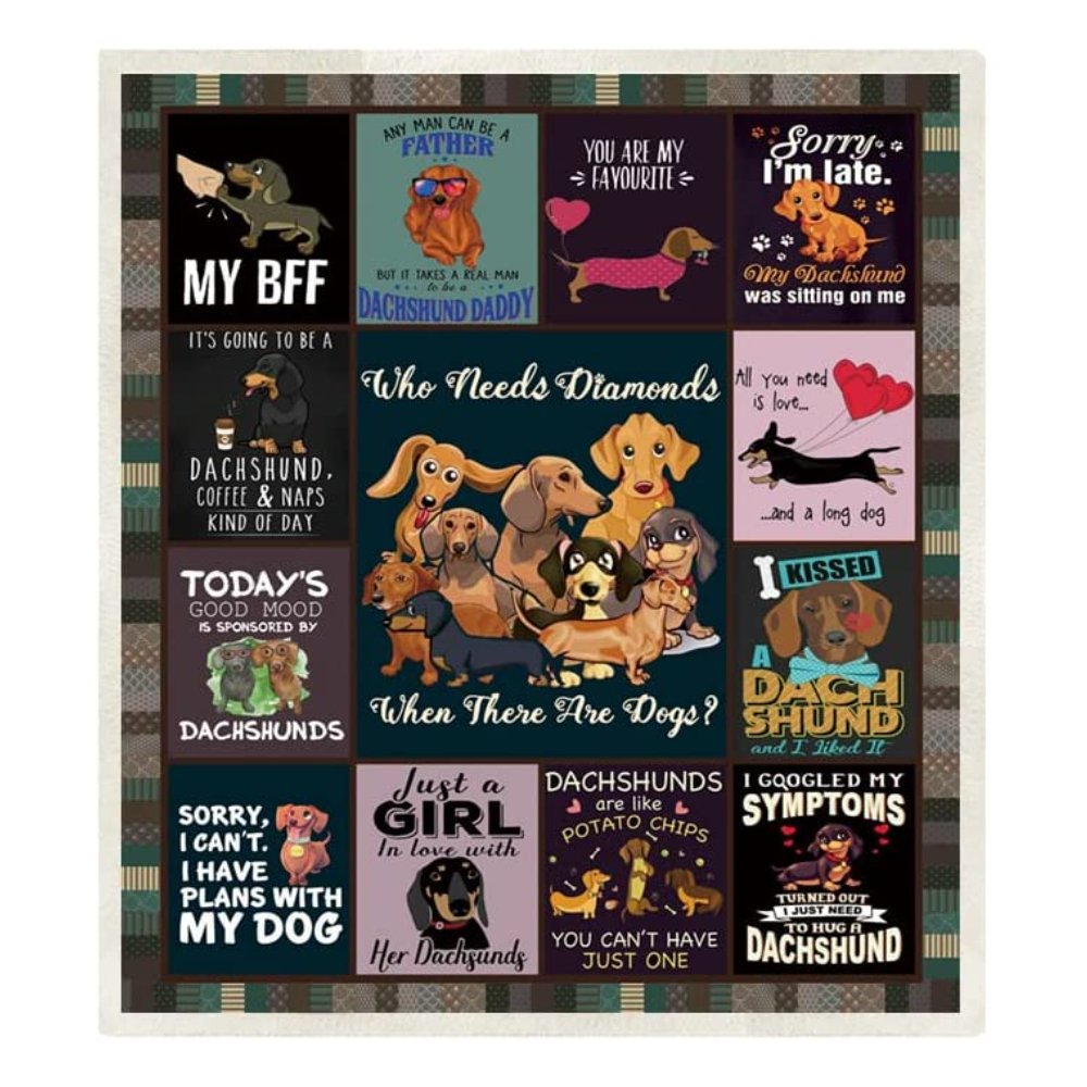 LoveTheBreed.com Blanket Medium 51x59 Dachshund Sherpa Patchwork Quilt Throw Blanket