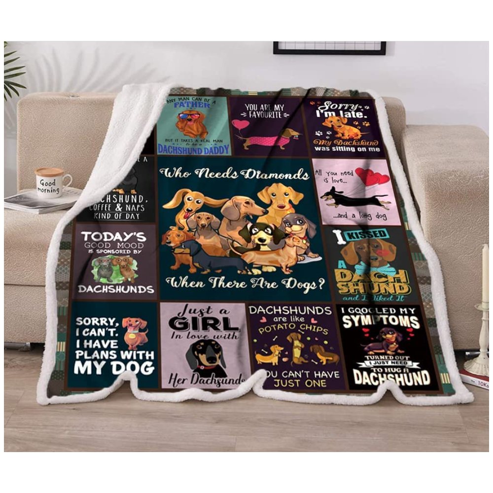 LoveTheBreed.com Blanket Dachshund Sherpa Patchwork Quilt Throw Blanket