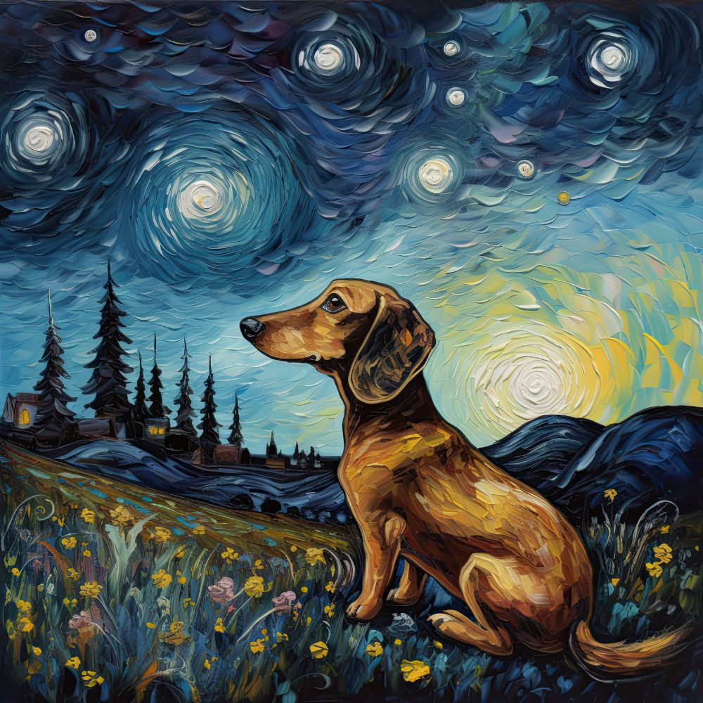 Dachshund Peaceful Starry Night Premium Canvas Wall Art