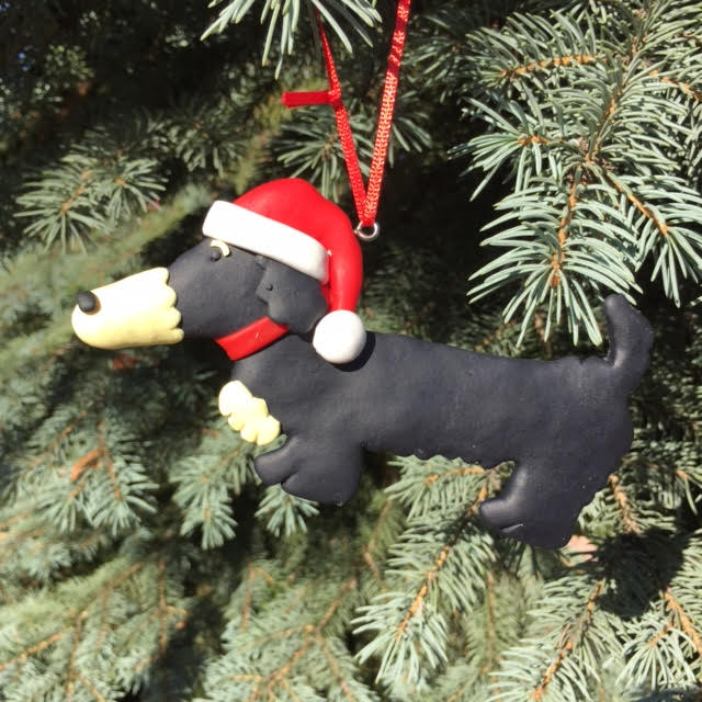 Dachshund Ornaments Handmade - Santa Hat Black & Tan
