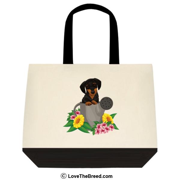Dachshund Black and Tan in Watering Can Tote