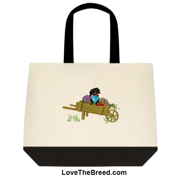 Dachshund Black and Tan in Wheelbarrow Extra Large Tote