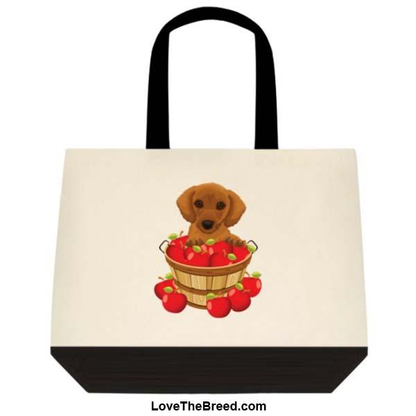 Dachshund Brown in Apple Basket Extra Large Tote