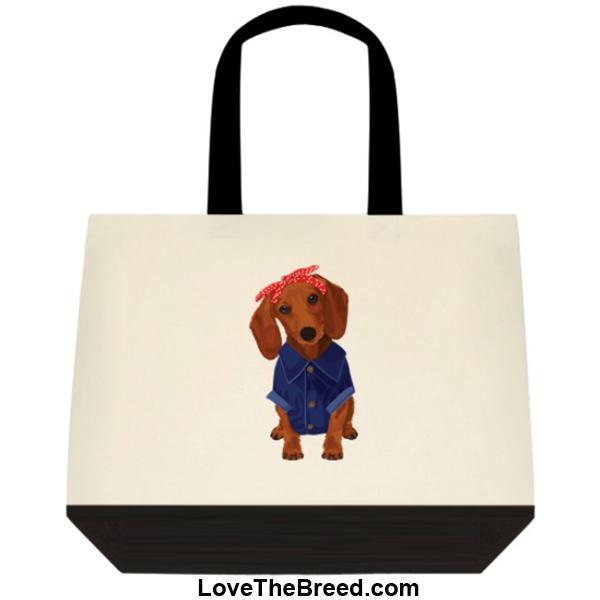 Dachshund Brown DOG Rosie the Riveter Extra Large Tote