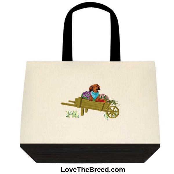 Dachshund Brown in Wheelbarrow Extra Large Tote