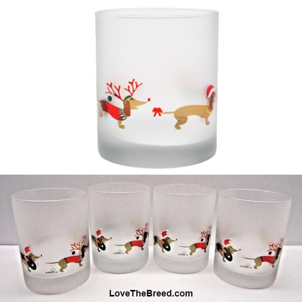 Dachshund Holiday Drinking Glass Frosted 14 ounces