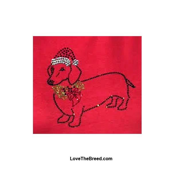 LoveTheBreed.com Apparel Dachshund Holiday Rhinestone Shirt RED