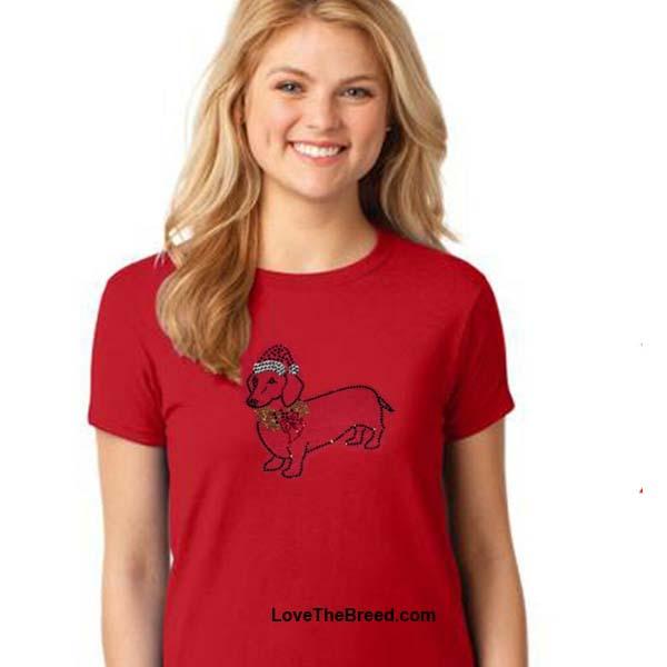 LoveTheBreed.com Apparel Dachshund Holiday Rhinestone Shirt RED