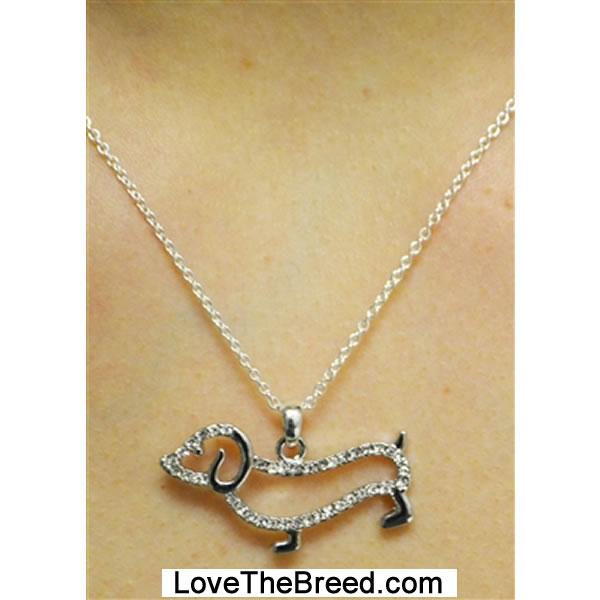 LoveTheBreed.com Necklace Dachshund Necklace Clear Rhinestone Silhouette FREE SHIPPING