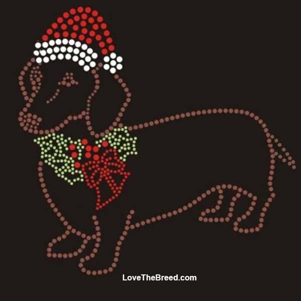 LoveTheBreed.com Apparel Dachshund Holiday Rhinestone Shirt RED