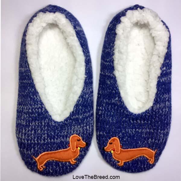 LoveTheBreed.com Apparel Dachshund Blue KNIT Slippers Love The Breed
