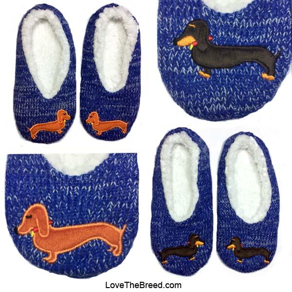 Dachshund Blue KNIT Slippers Love The Breed