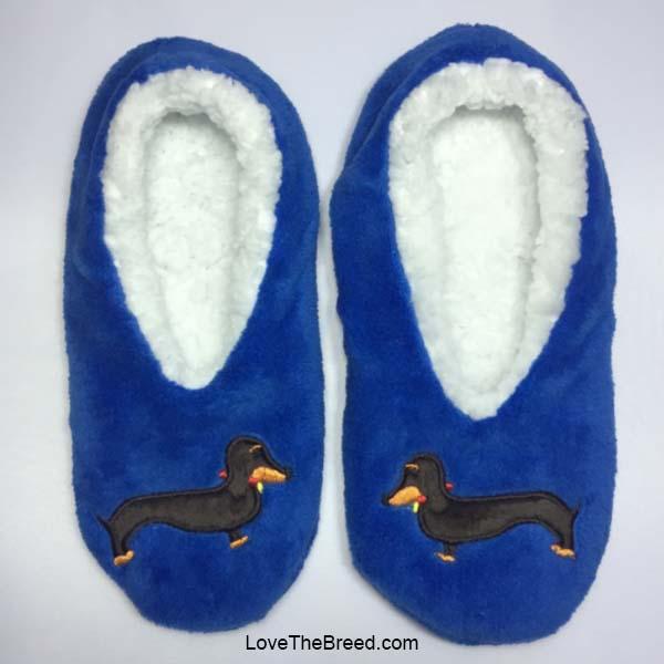 LoveTheBreed.com Apparel Black+Tan Small Sizes 5-6 Dachshund Blue PLUSH Slippers Love The Breed