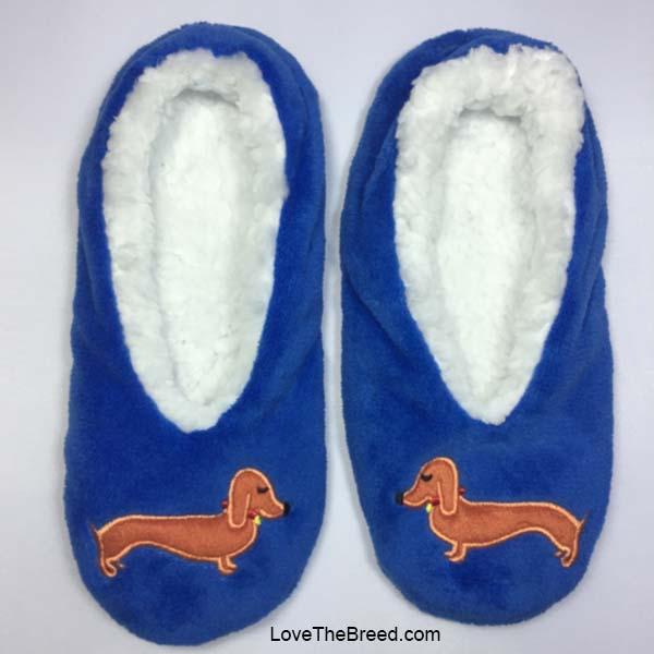 LoveTheBreed.com Apparel Brown Small Sizes 5-6 Dachshund Blue PLUSH Slippers Love The Breed