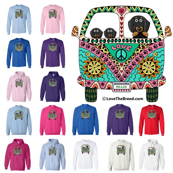 Dachshunds Love Bus Black + Tan Dogs Sweatshirts + Long Sleeves