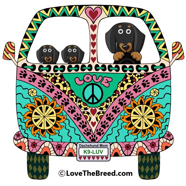 Dachshunds Love Bus Black + Tan Dog Extra Large Tote