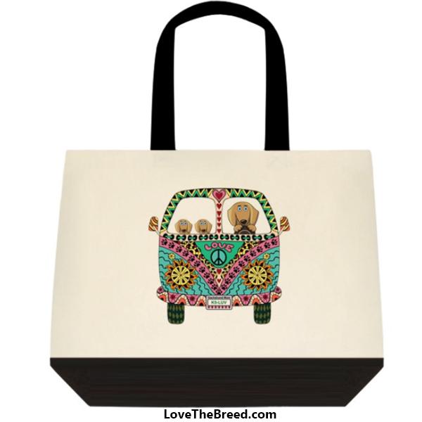 Dachshunds Love Bus Brown Dog Extra Large Tote