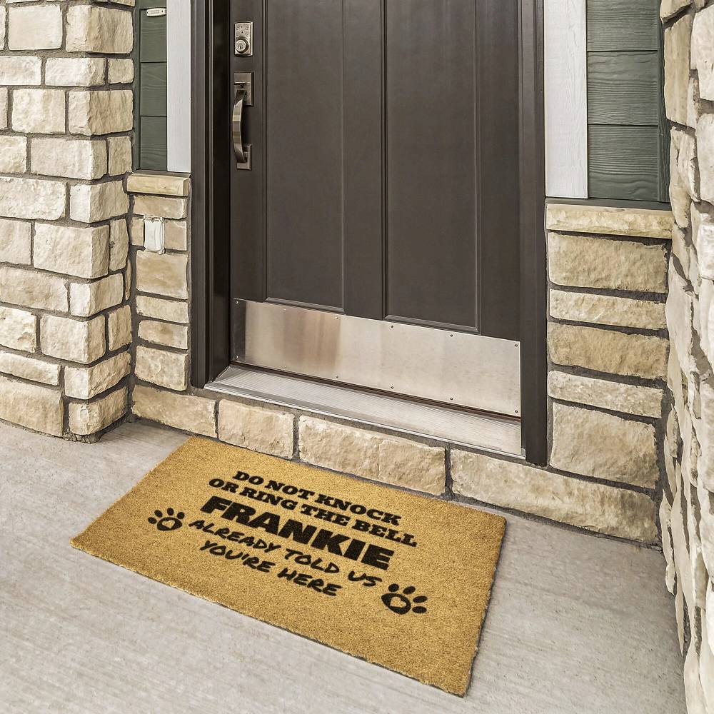 teelaunch Door Mats Do Not Knock or Ring Bell Dog Name Already Told Us You're Here Personalized Outdoor Door Mat