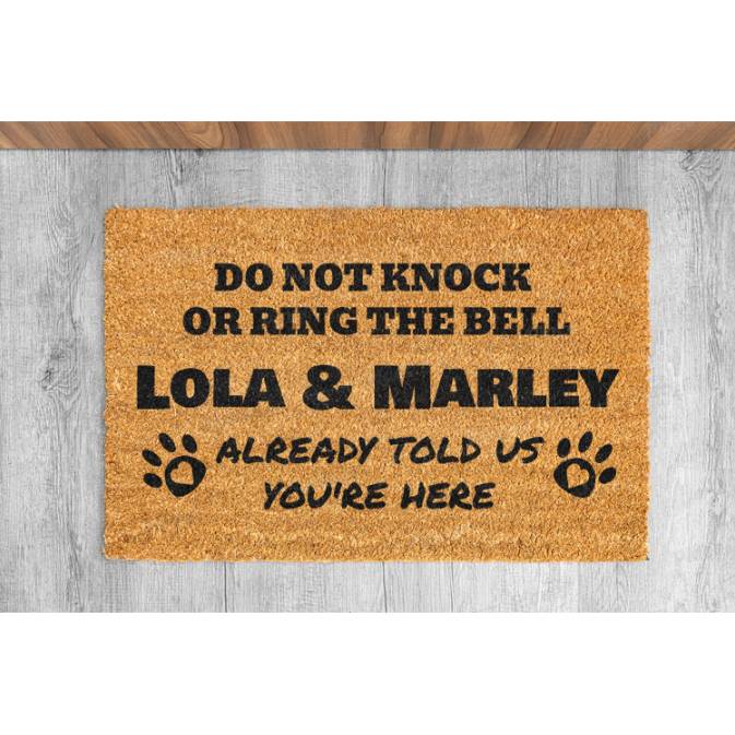 teelaunch Door Mats Do Not Knock or Ring Bell Dog Name Already Told Us You're Here Personalized Outdoor Door Mat