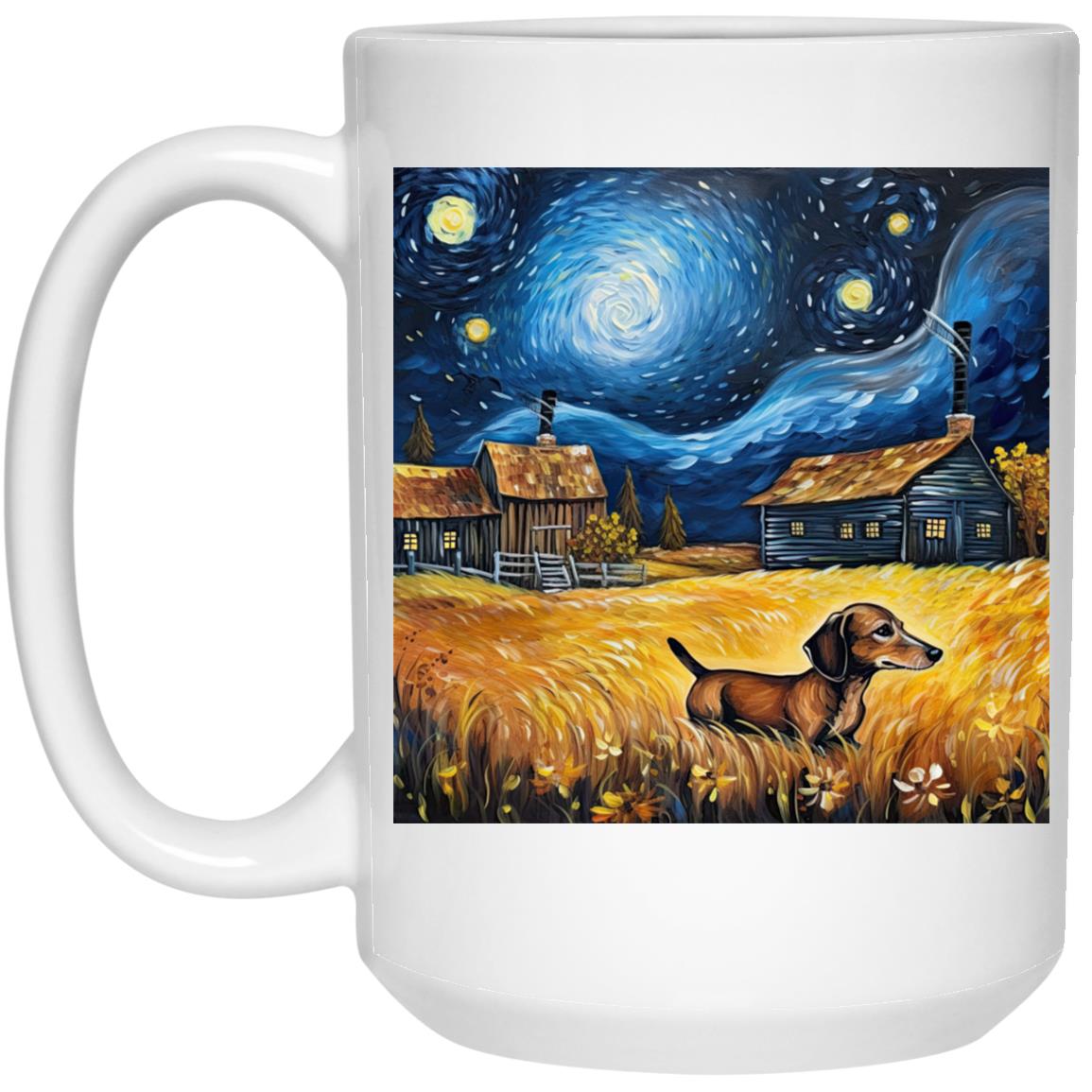 CustomCat Apparel 11 oz. White Mug Dachshund Starry Night Adventure Mugs