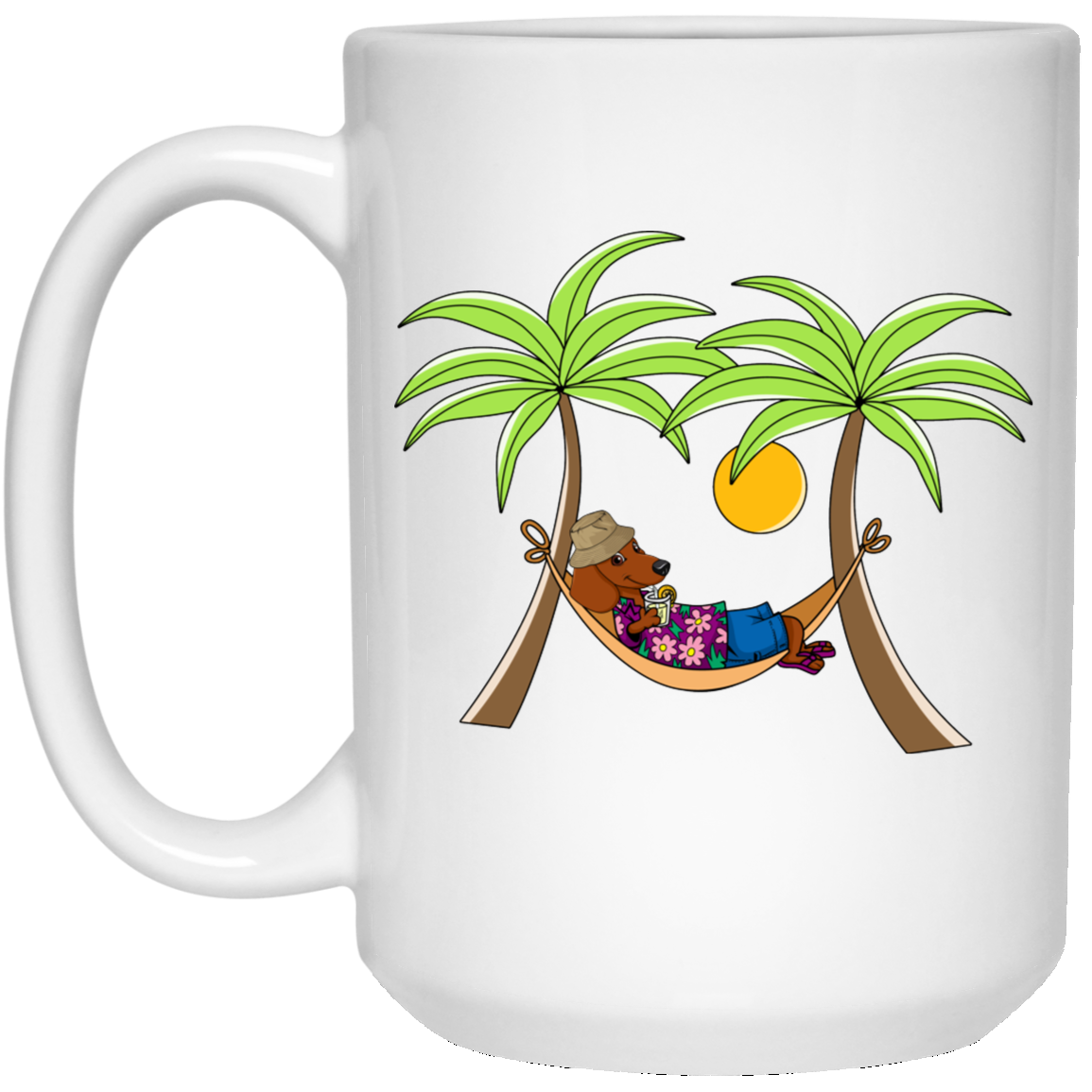 CustomCat Coffee Mug 11 oz. White Mug Dachshund Brown in Hammock Mugs