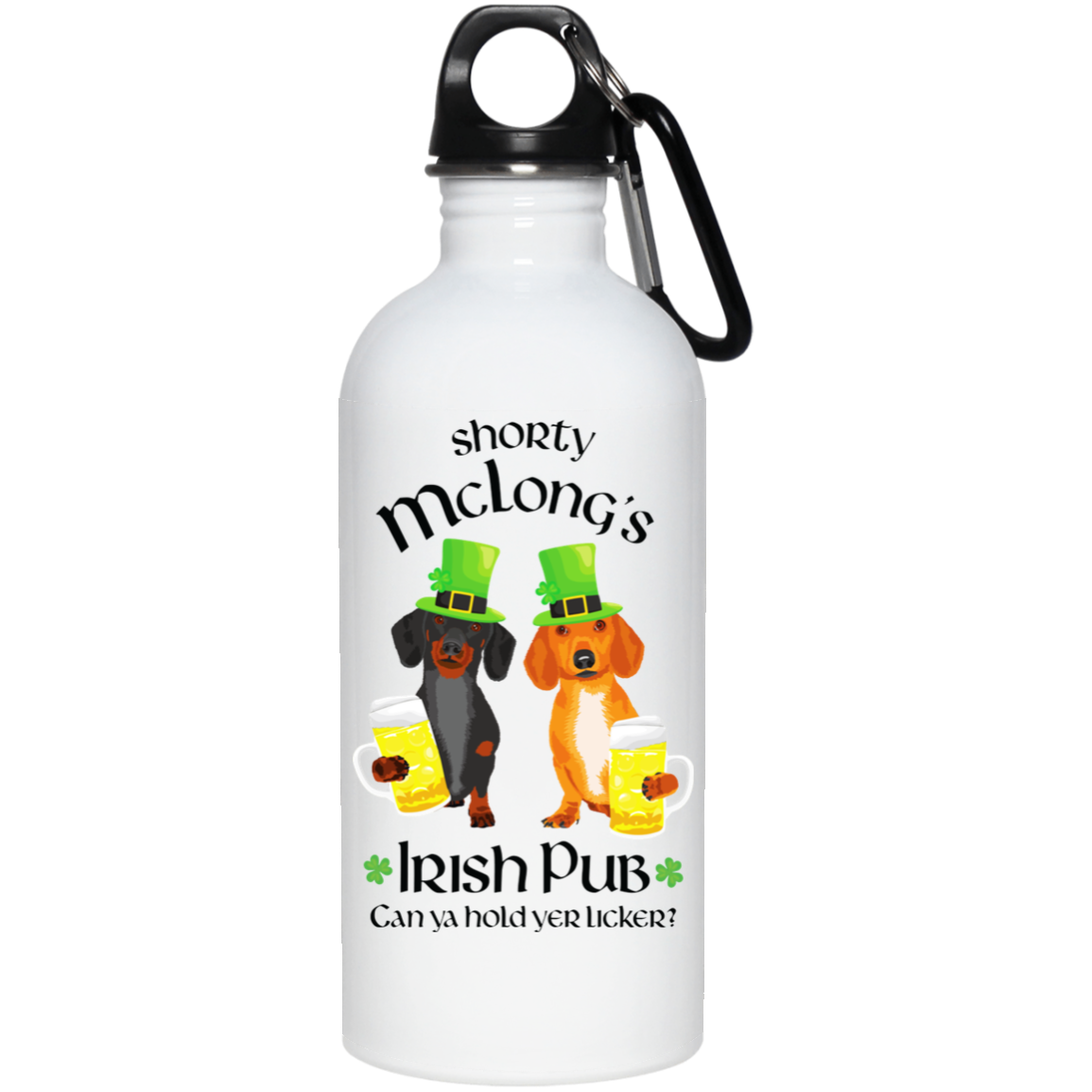 Dachshund Shorty McLong's Irish Pub 20oz. Stainless Steel Water Bottle + FREE CLIP