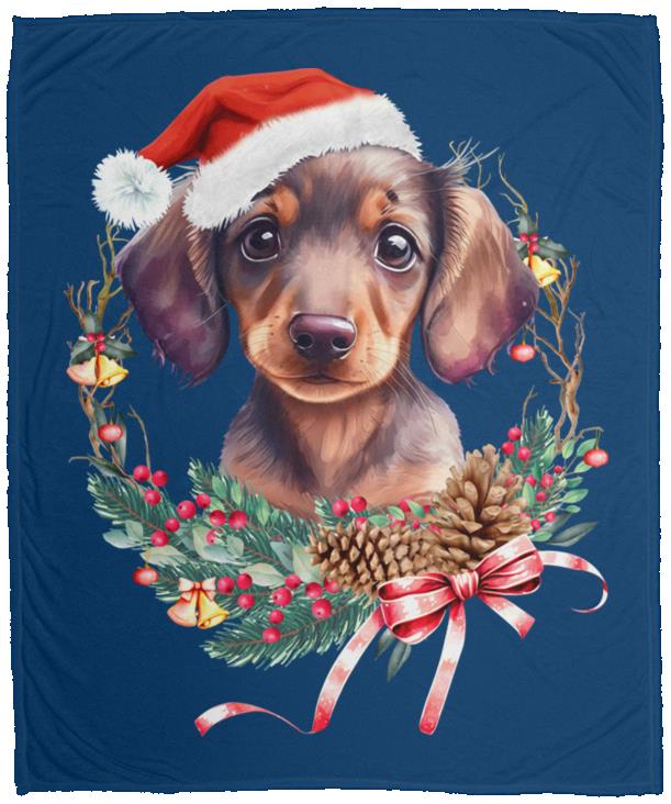 CustomCat Apparel VPM Cozy Plush Fleece Blanket - 50x60 / Royal / One Size Dachshund Puppy Wreath Blankets