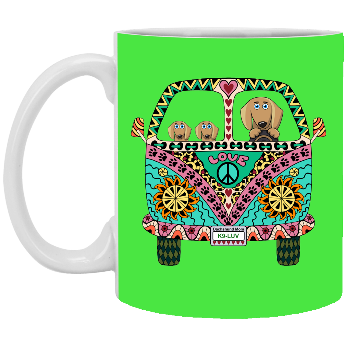 CustomCat Coffee Mug SMALL Mug 11 oz. / Kelly Dachshunds Love Bus Brown Dog Mugs