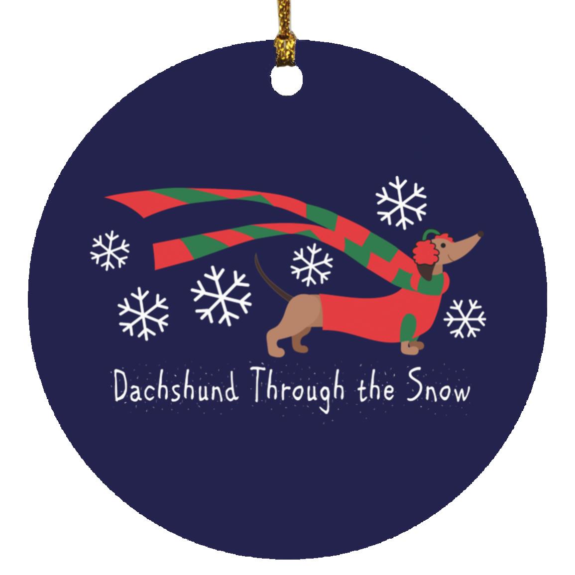 CustomCat Apparel Circle Ornament / Navy Dachshund Through The Snow Ornaments
