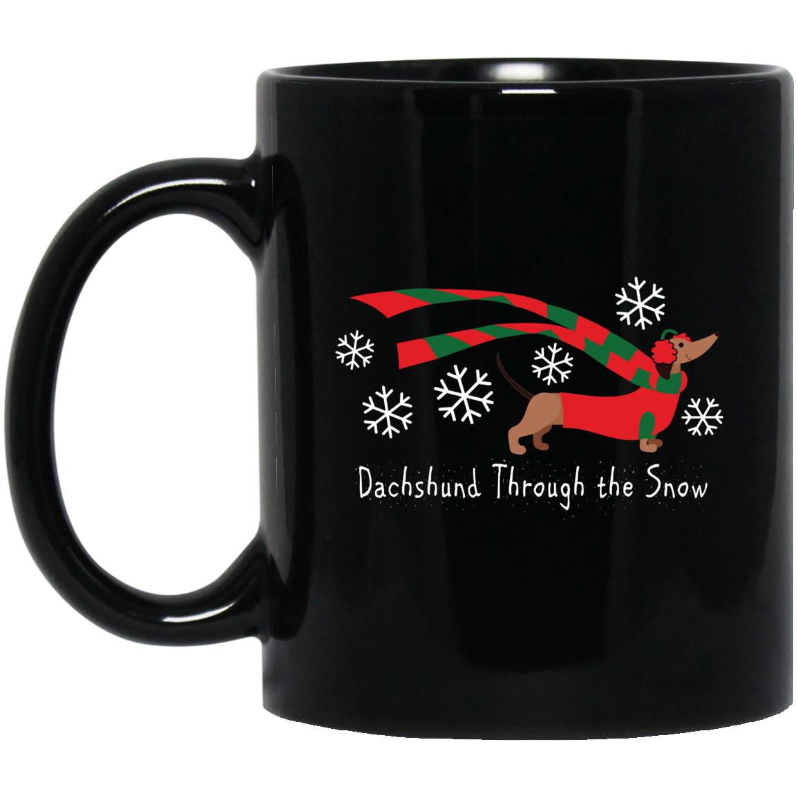 CustomCat Apparel 11 oz. Black Mug / Black Dachshund Through The Snow Mugs