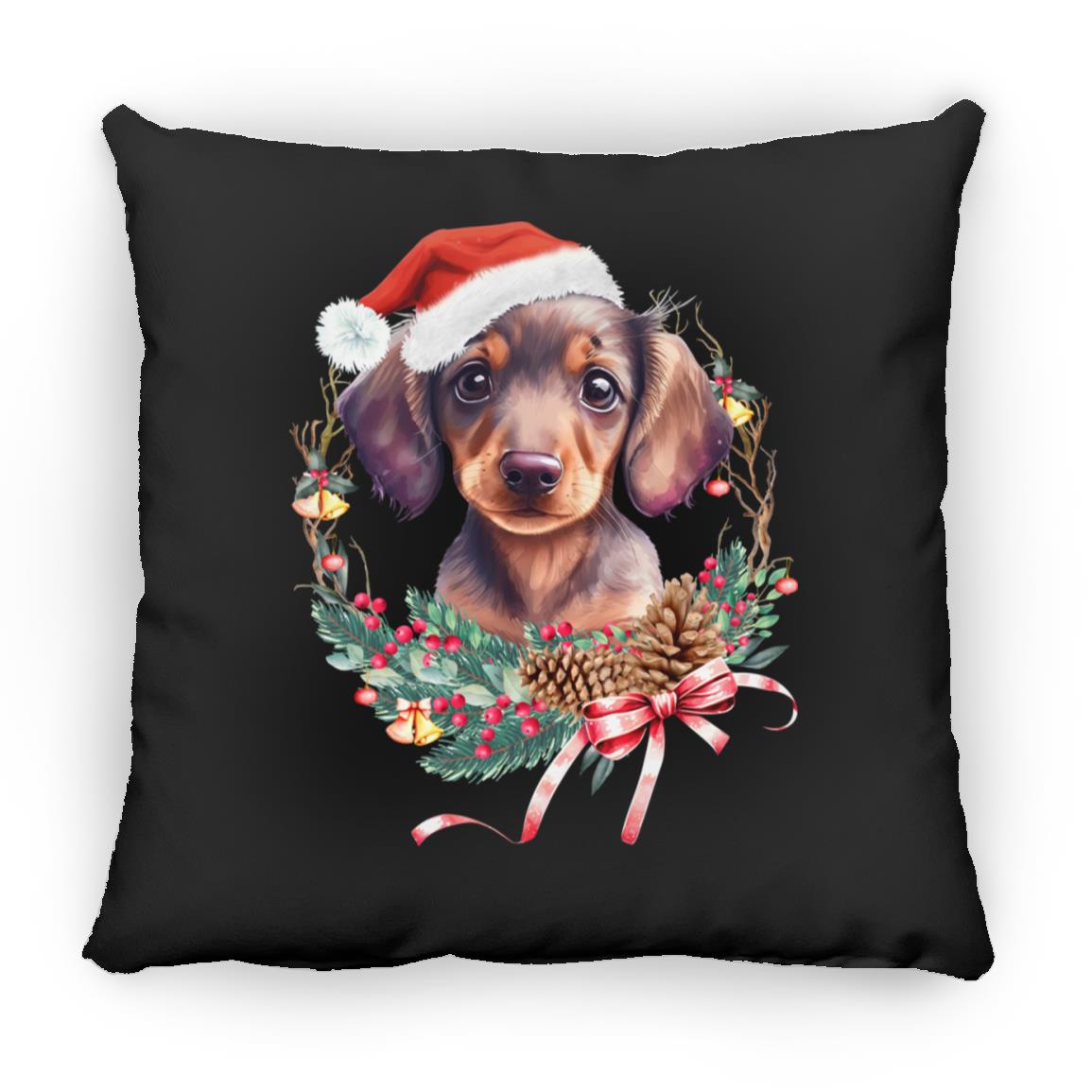 CustomCat Apparel Small Square Pillow / Black / One Size Dachshund Puppy Wreath Pillows