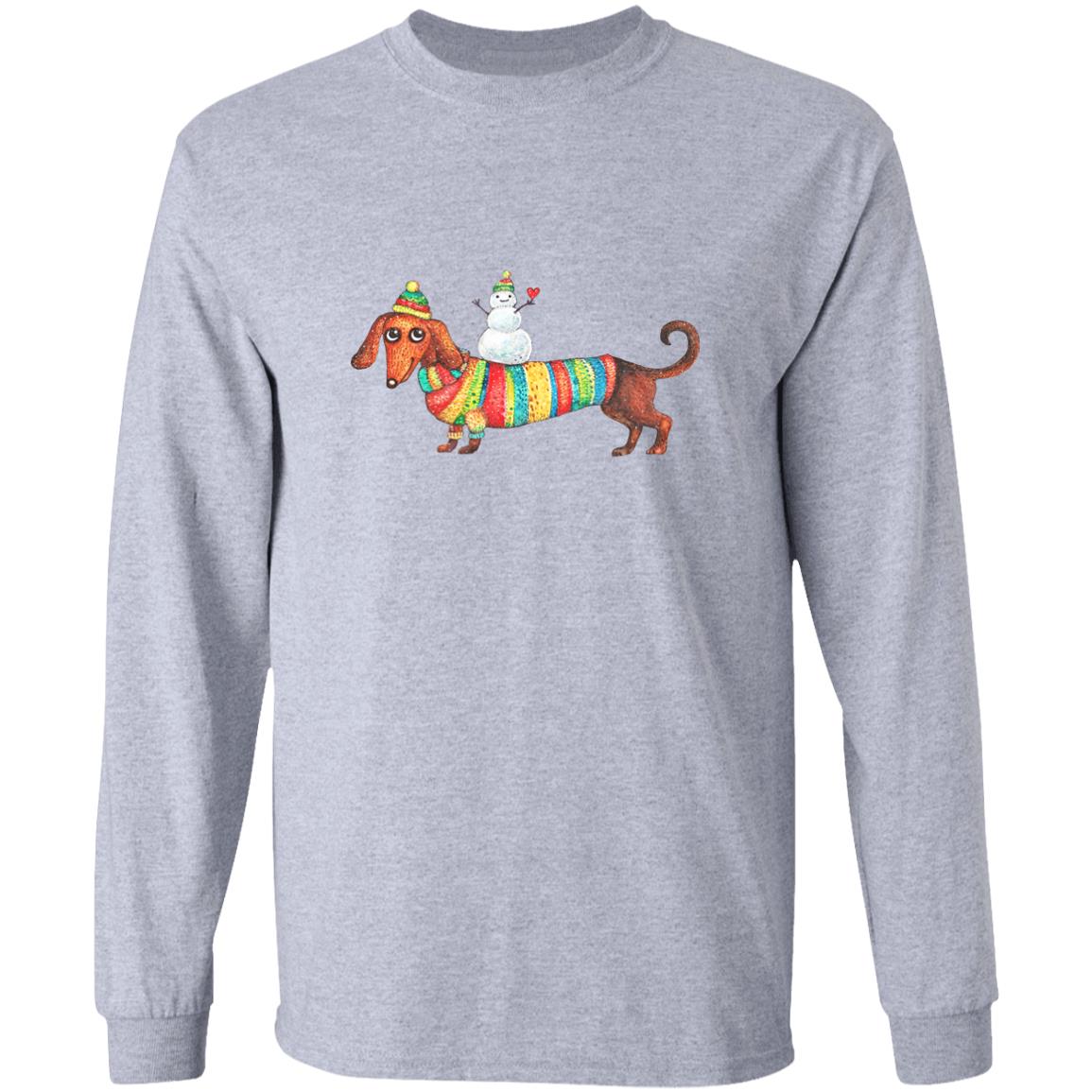 Dachshund with Snowman Long Sleeve + Sweatshirts