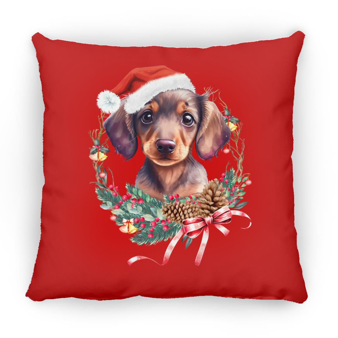 CustomCat Apparel Medium Square Pillow / Red / One Size Dachshund Puppy Wreath Pillows