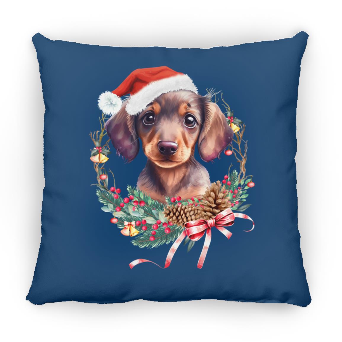 CustomCat Apparel Medium Square Pillow / Royal / One Size Dachshund Puppy Wreath Pillows
