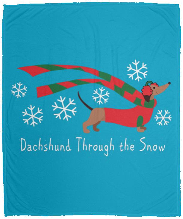 CustomCat Apparel Medium Cozy Plush Fleece Blanket - 50x60 / Turquoise Dachshund Through The Snow Blankets