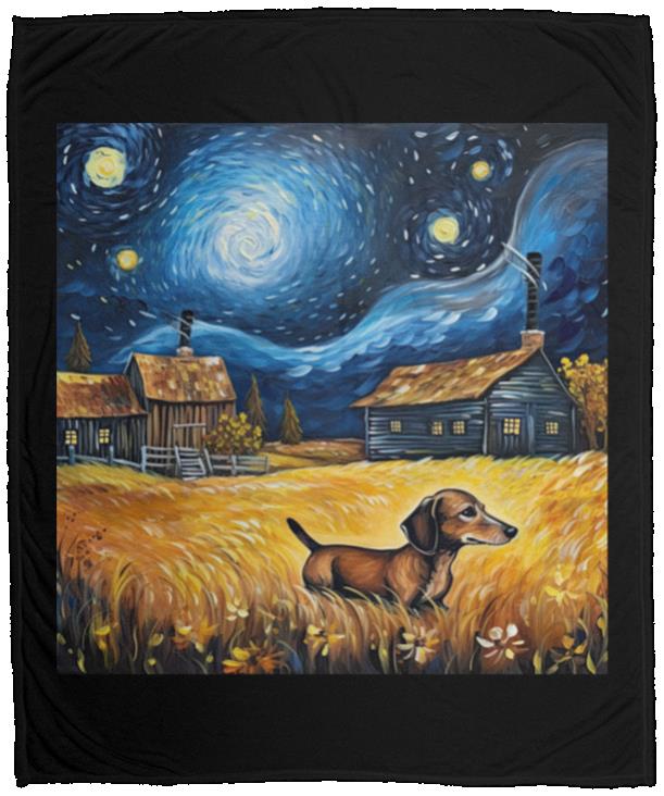 CustomCat Apparel VPM Cozy Plush Fleece Blanket - 50x60 / Black Dachshund Starry Night Adventure Blankets