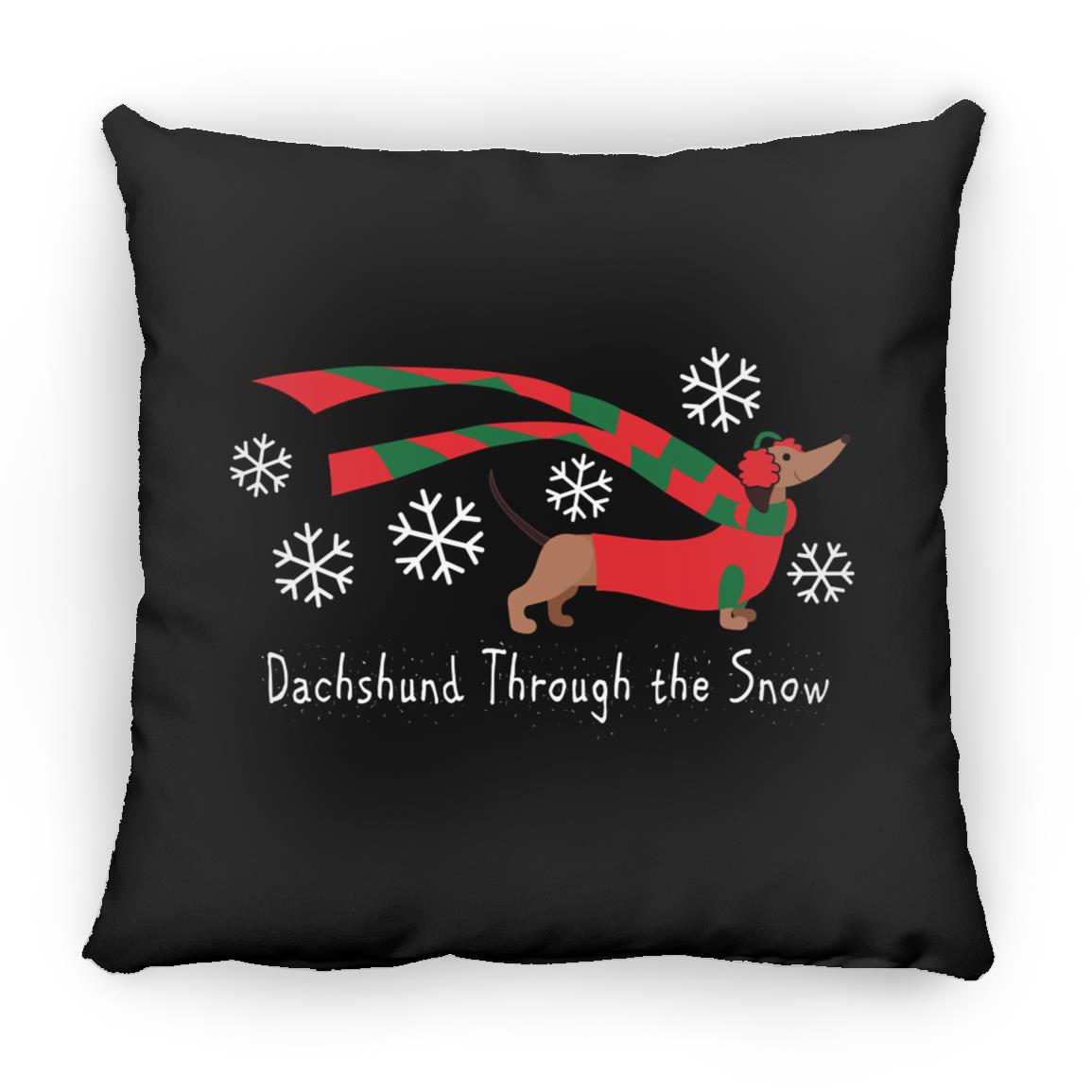 CustomCat Apparel Large Square Pillow / Black Dachshund Through The Snow Pillows