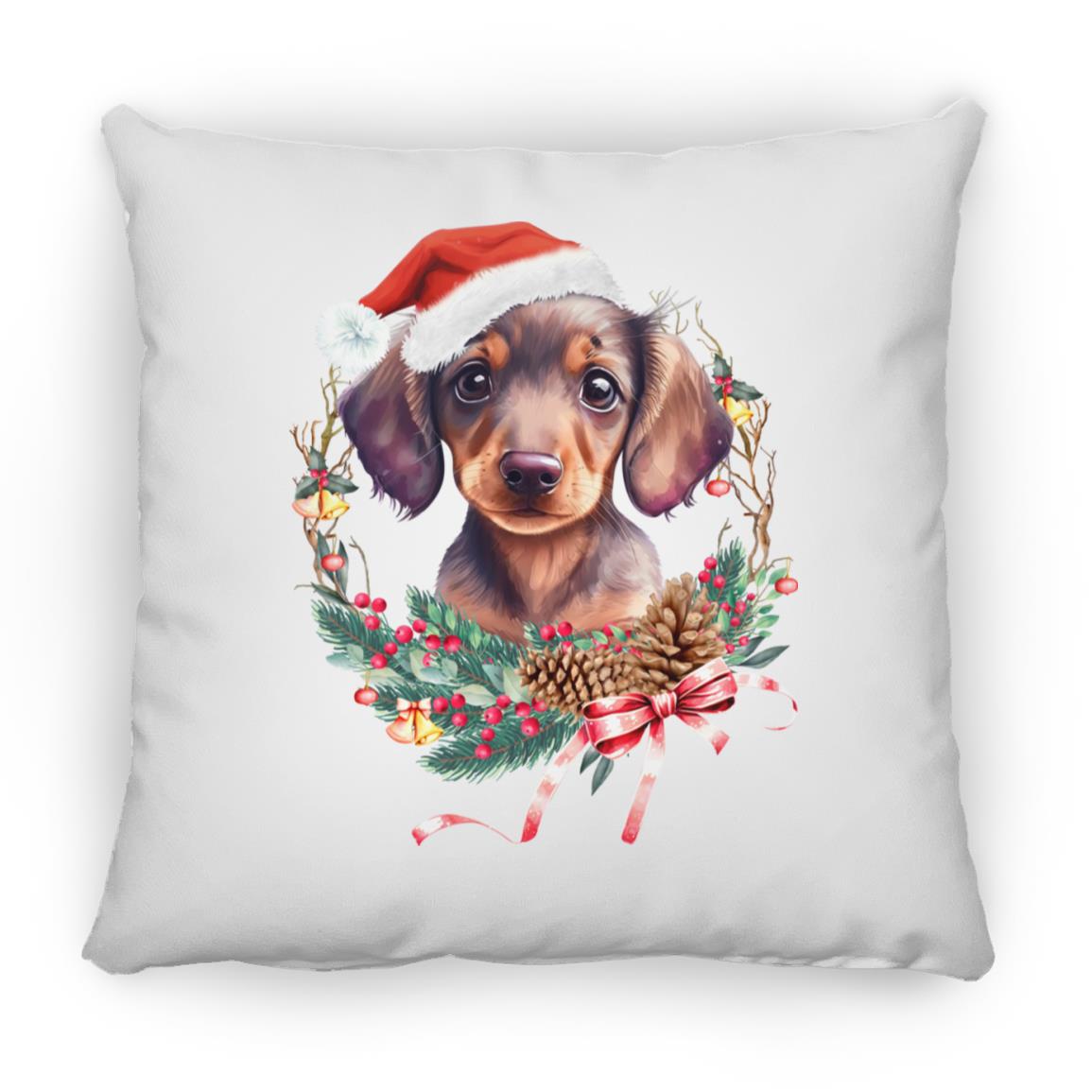 CustomCat Apparel Small Square Pillow / White / One Size Dachshund Puppy Wreath Pillows