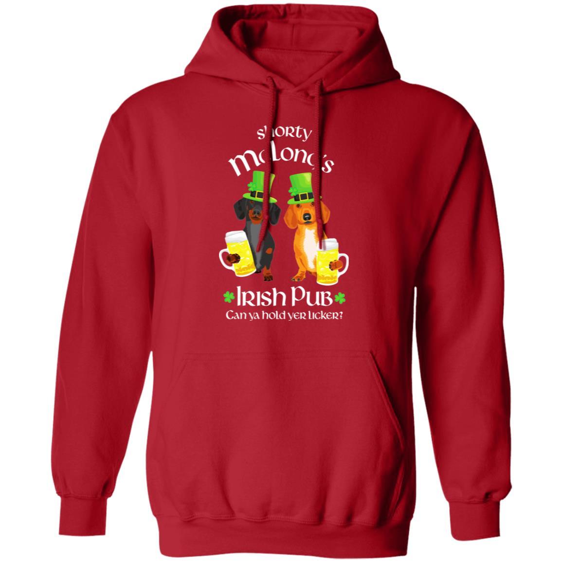 CustomCat Apparel HOODIE Check Size Chart / Red / S Dachshund Shorty McLong's Irish Pub Hoodie + Sweatshirt