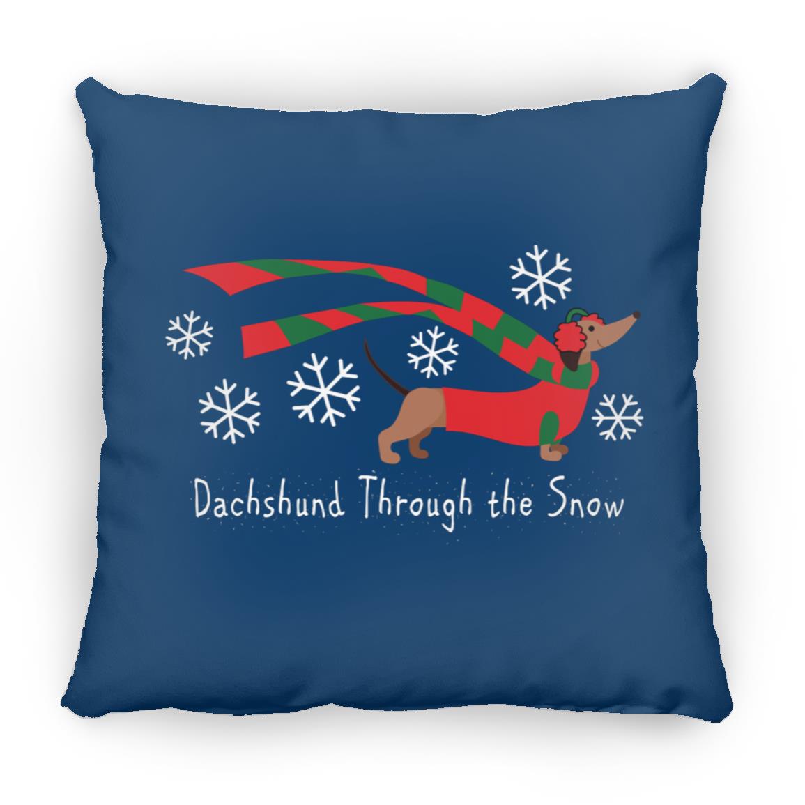 CustomCat Apparel Medium Square Pillow / Royal Dachshund Through The Snow Pillows