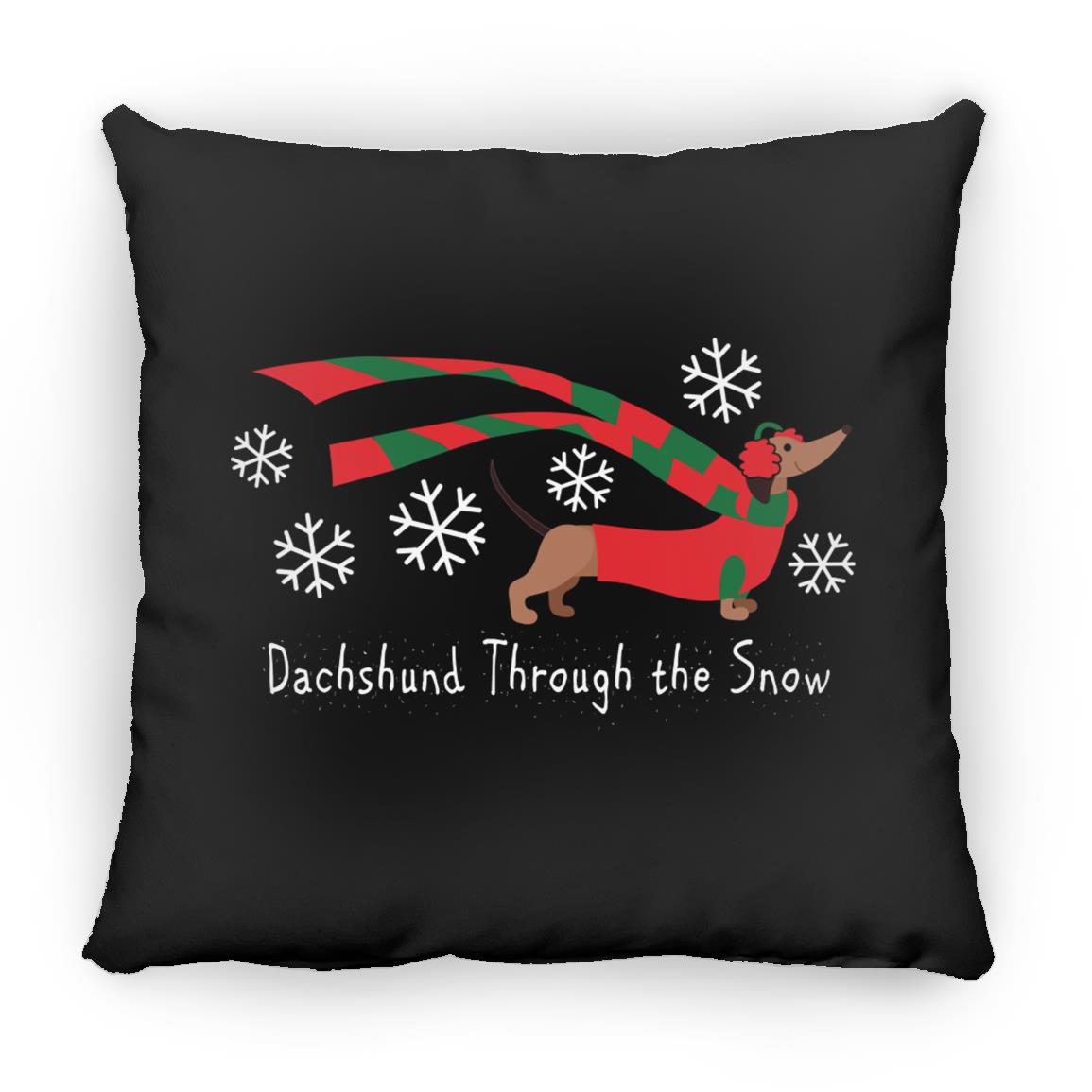 CustomCat Apparel Small Square Pillow / Black Dachshund Through The Snow Pillows