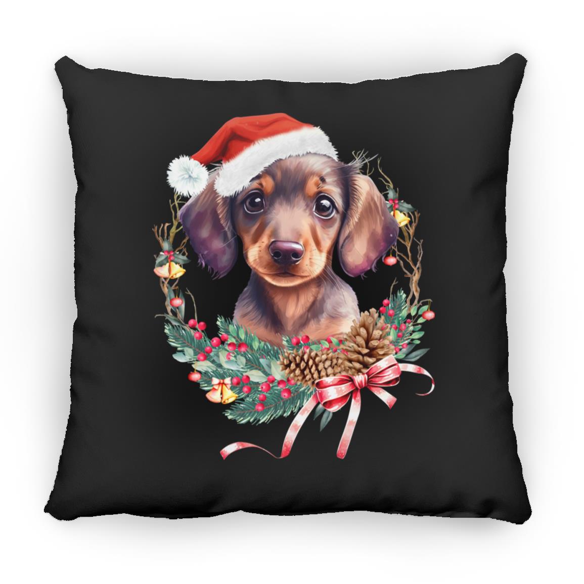 CustomCat Apparel Medium Square Pillow / Black / One Size Dachshund Puppy Wreath Pillows