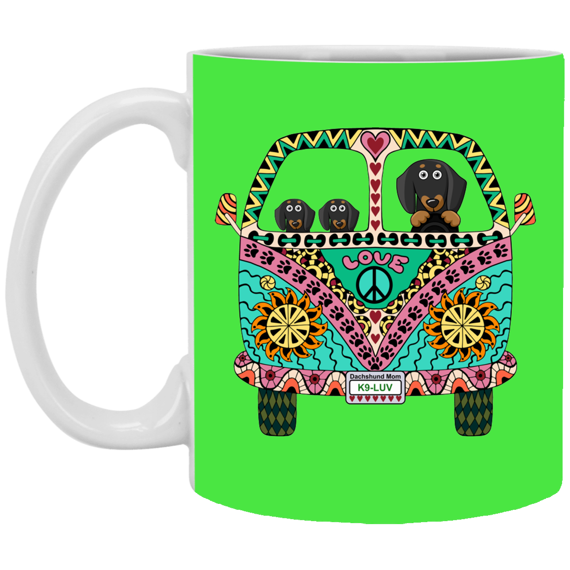 CustomCat Coffee Mug SMALL Mug 11 oz. / Kelly Dachshunds Love Bus Black + Tan Dog Mugs