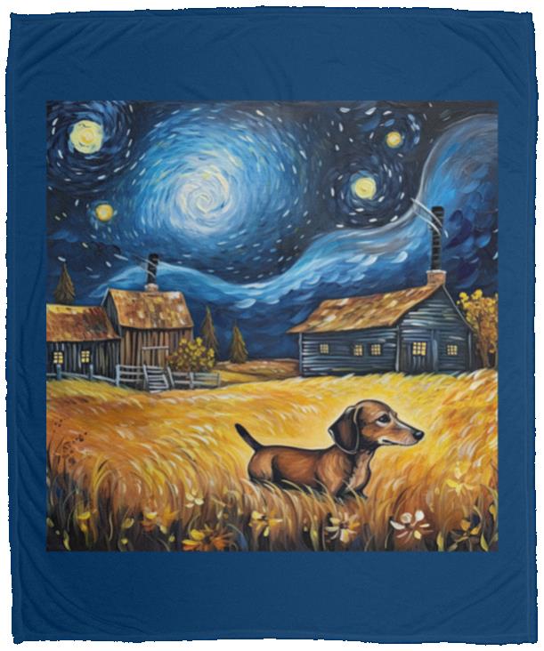 CustomCat Apparel VPM Cozy Plush Fleece Blanket - 50x60 / Royal Dachshund Starry Night Adventure Blankets